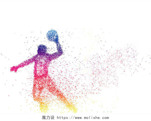 全运会十四运第十四届全国运动会东京奥运会彩色渐变篮球打球运动粒子效果人物剪影PNG素材元素